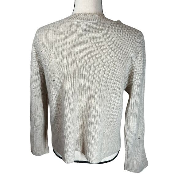 Autumn Cashmere Beige Cashmere Distressed Crew Neck Sweater Medium - Picture 4 of 8